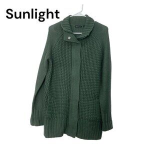 Moda International Green Cable Knit Cardigan Sweater Women’s XL Acrylic Wool